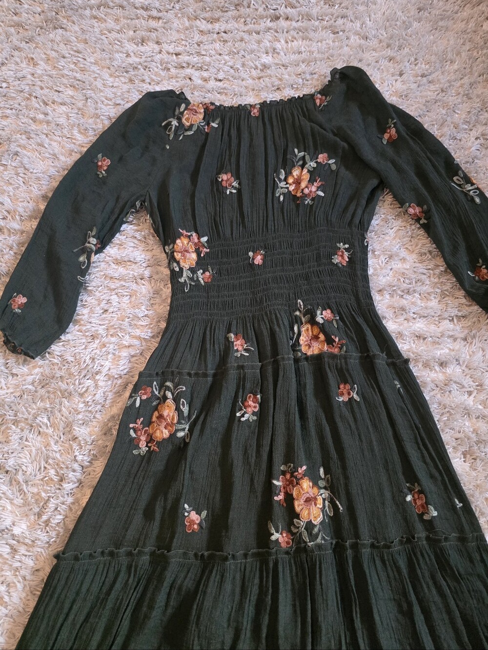 Fig & Flower Anthropologie Olive Green Embroidered Peasant Boho Maxi Dress Sz M - Picture 10 of 10